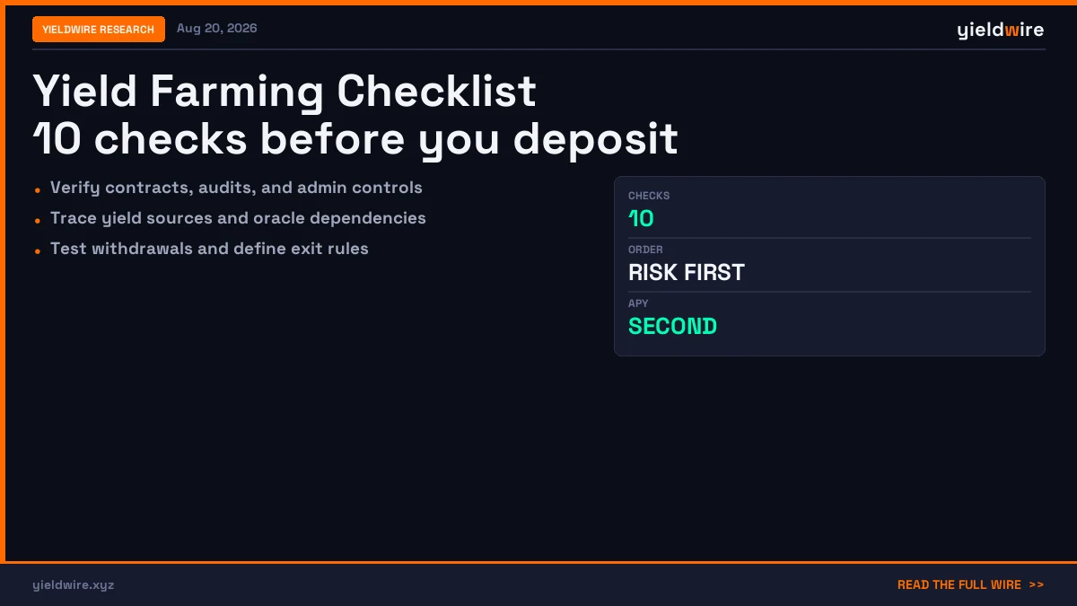 Yield Farming Checklist: 10 Things to Verify Before You Deposit